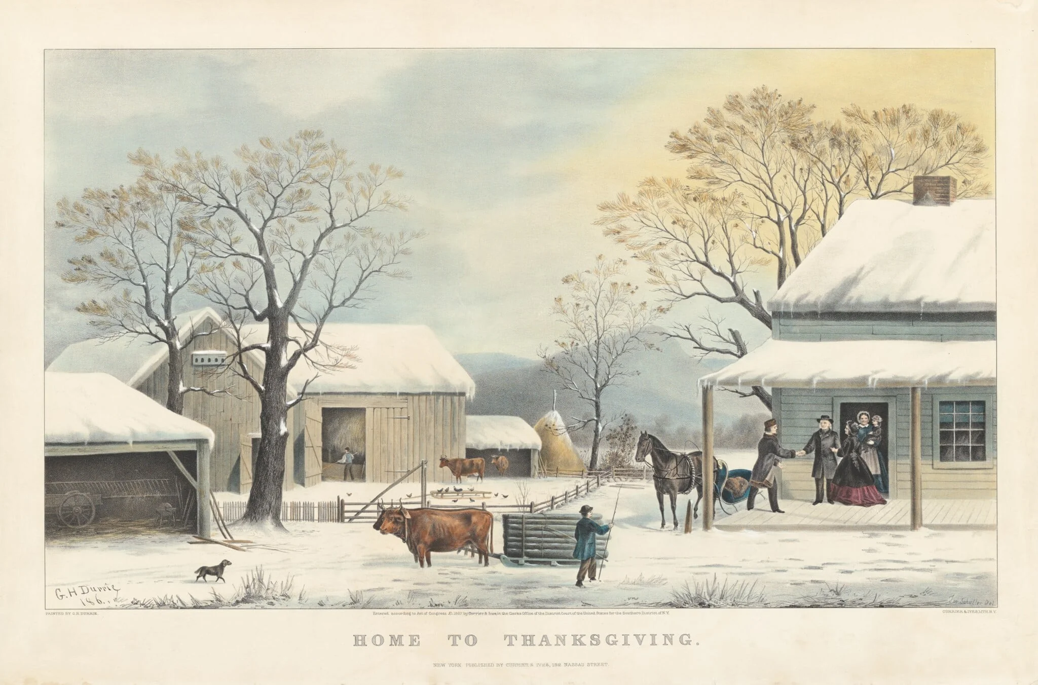 Home to Thanksgiving, by John Schutler, ink, 1867