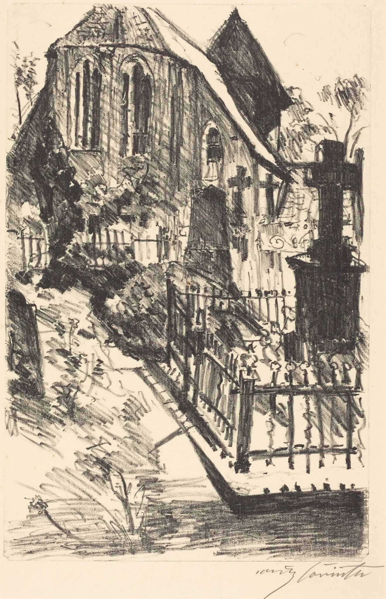 Kirchhof (Cemetery), by Lovis Corinth, ink, 1916