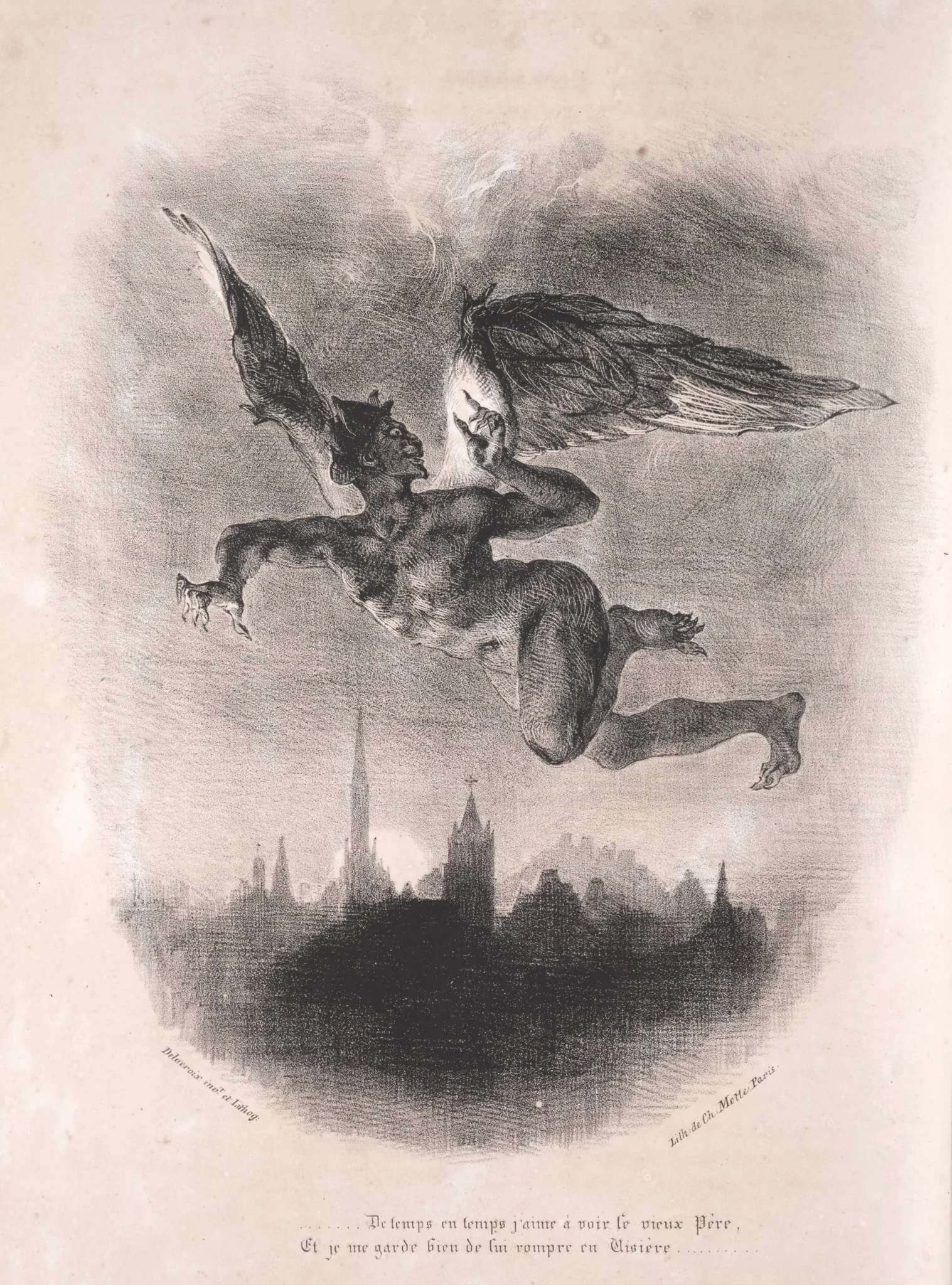 Illustrations for Faust:  Méphistophélés in the air, by Eugène Delacroix, 1828