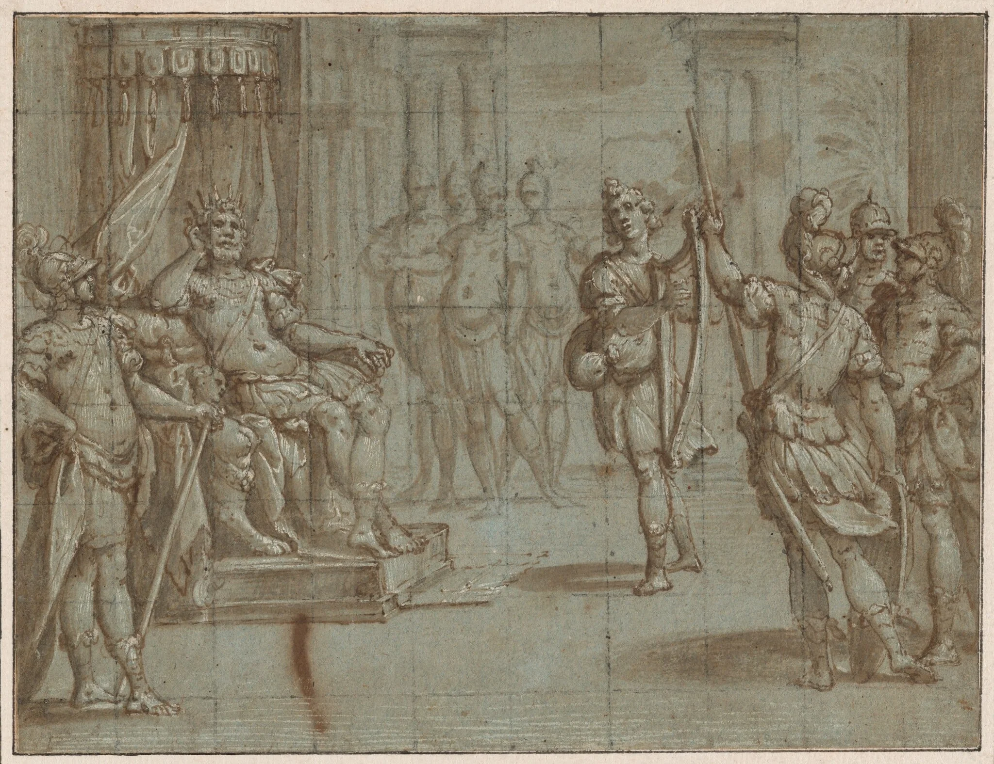 David Playing the Harp Before Saul, by Bernardo Castello, gouache, 1602