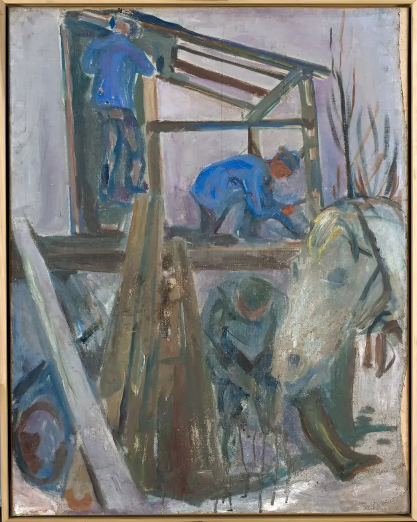Timbermen at Work on the Studio Building