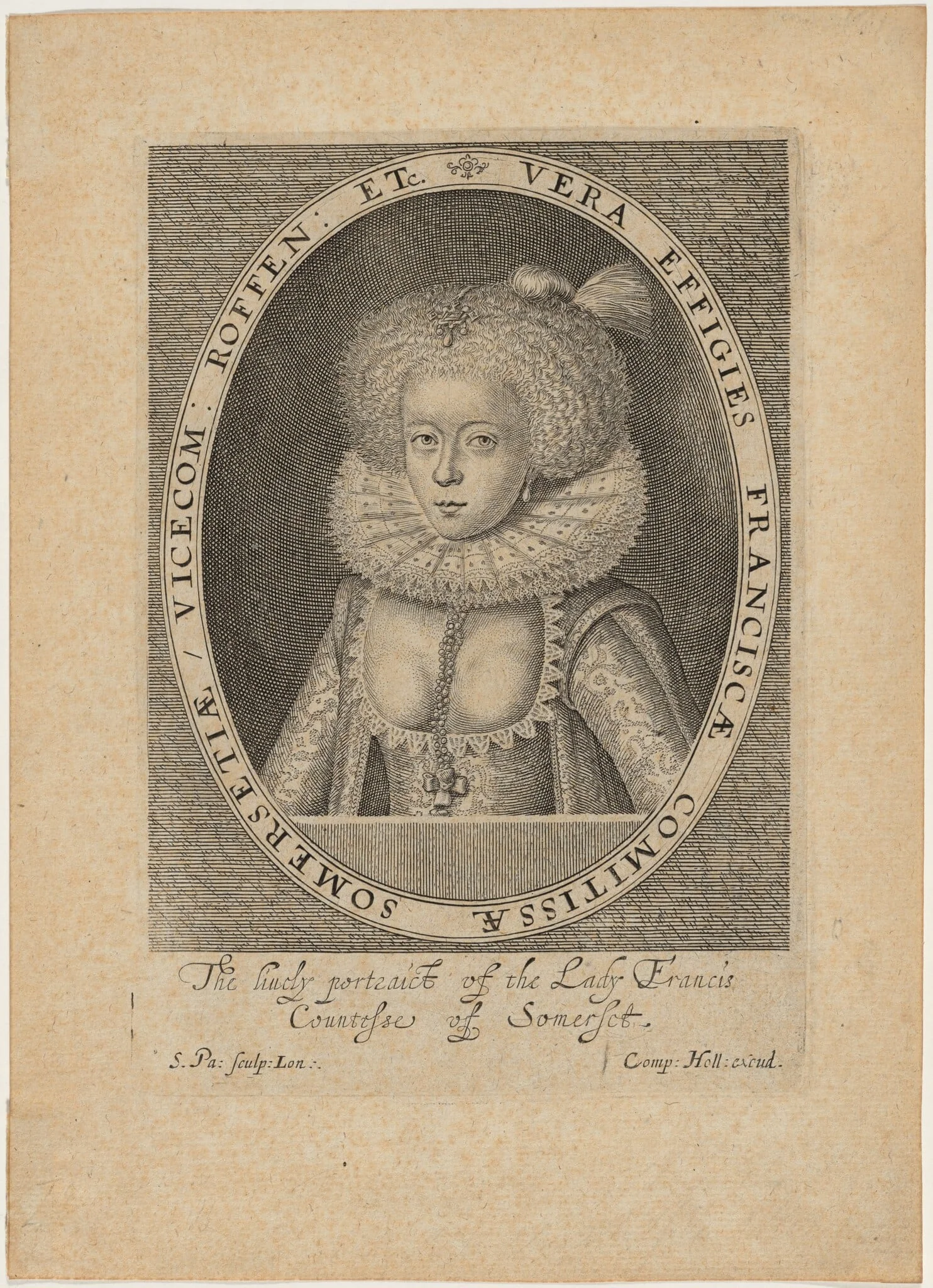 Frances, Countess of Somerset, by Simon van de Passe, ink, 1621