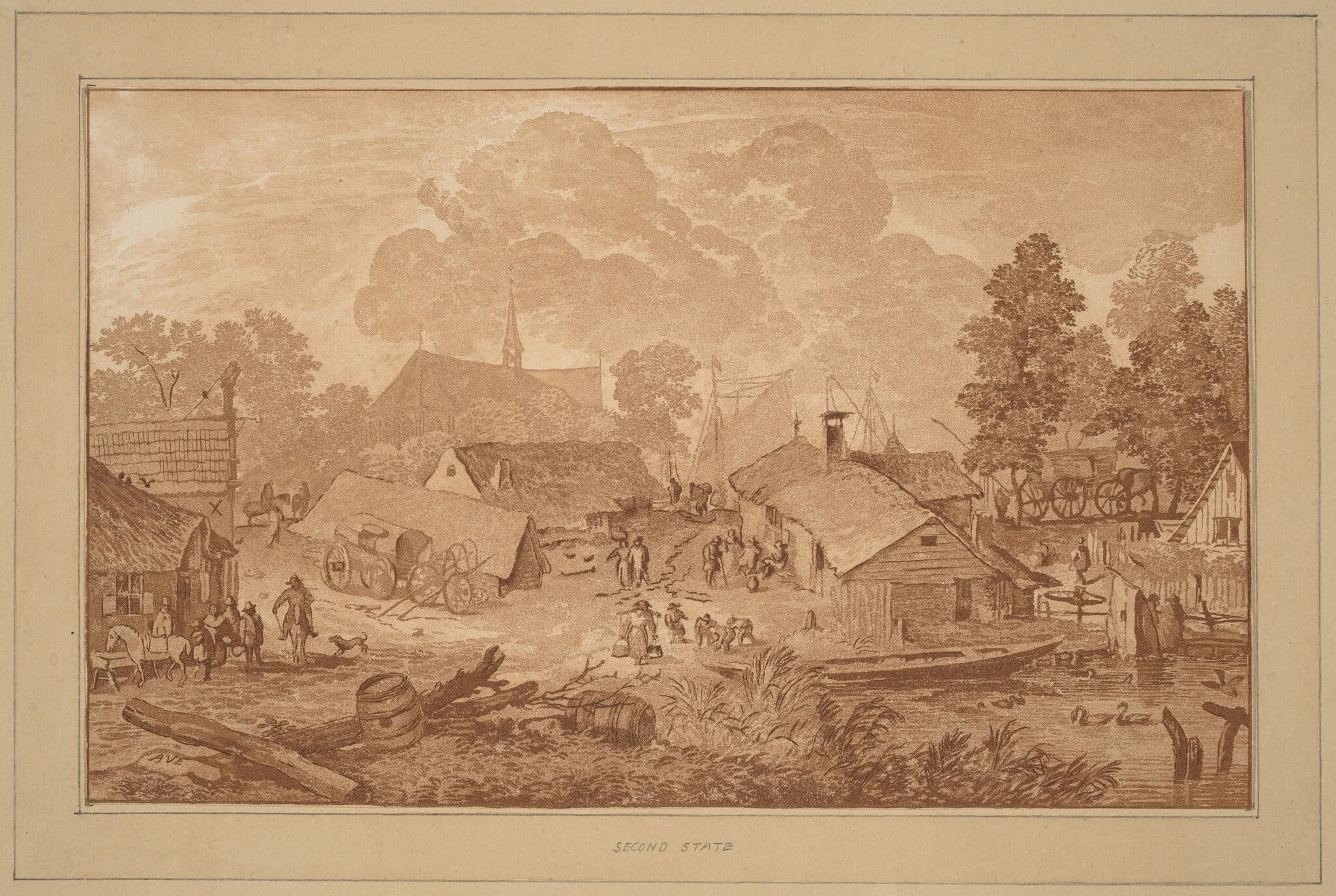 Village with Pond, by Jacobus Buys, ink, 1782