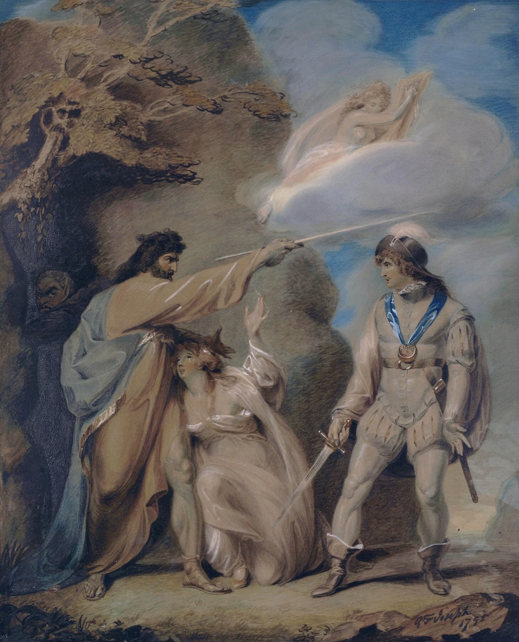 Prospero reveals Ferdinand to Miranda, by George Francis ARA Joseph, watercolor, 1795