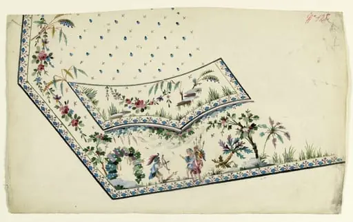 Gilet décor de paysage avec guerriers, projets de broderies de gilet, XVIIIème siècle
