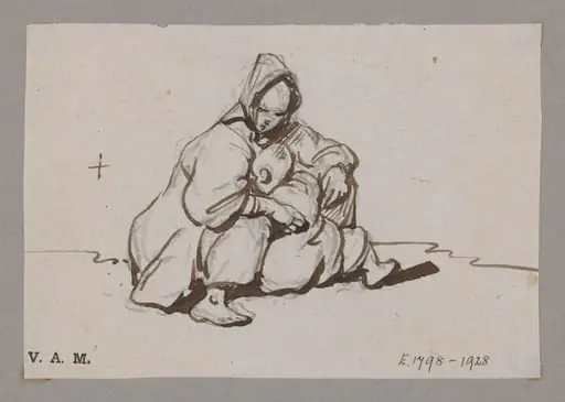A seated boatwoman and child