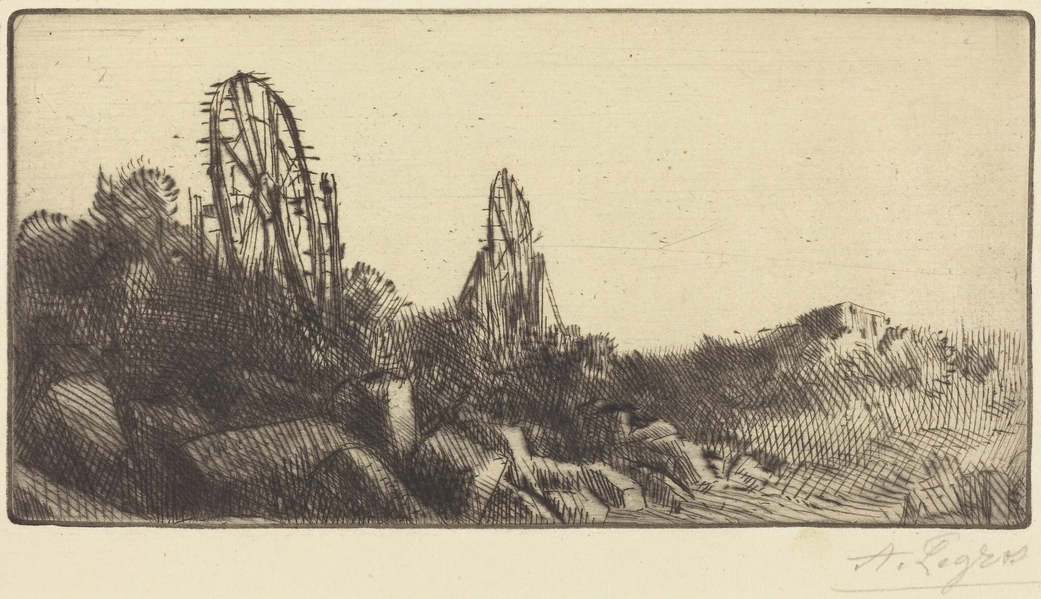 The Old Race-grounds at Montrouge (Les vielles carriers de Montrouge), by Alphonse Legros, ink, 1874
