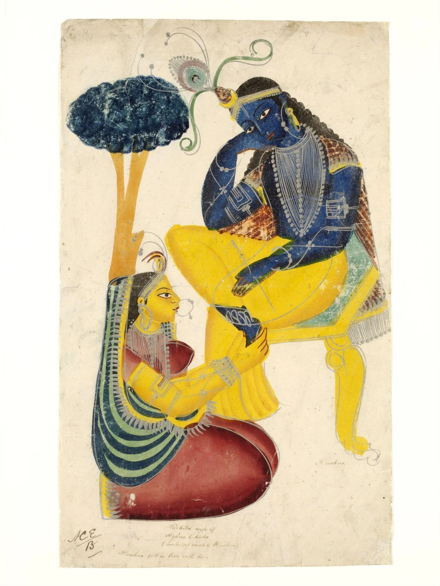 Radha and Krishna, by Unknown, paint, 1850