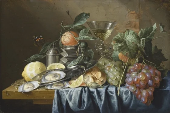Still Life with Oysters and Grapes, by Jan Davidsz. de Heem, unspecified, 1653