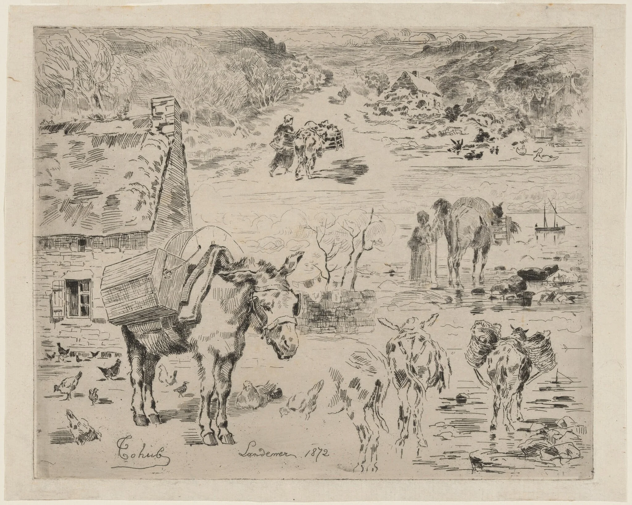Feuillets d'album (Donkey Sketch), by Félix-Hilaire Buhot, ink, 1872