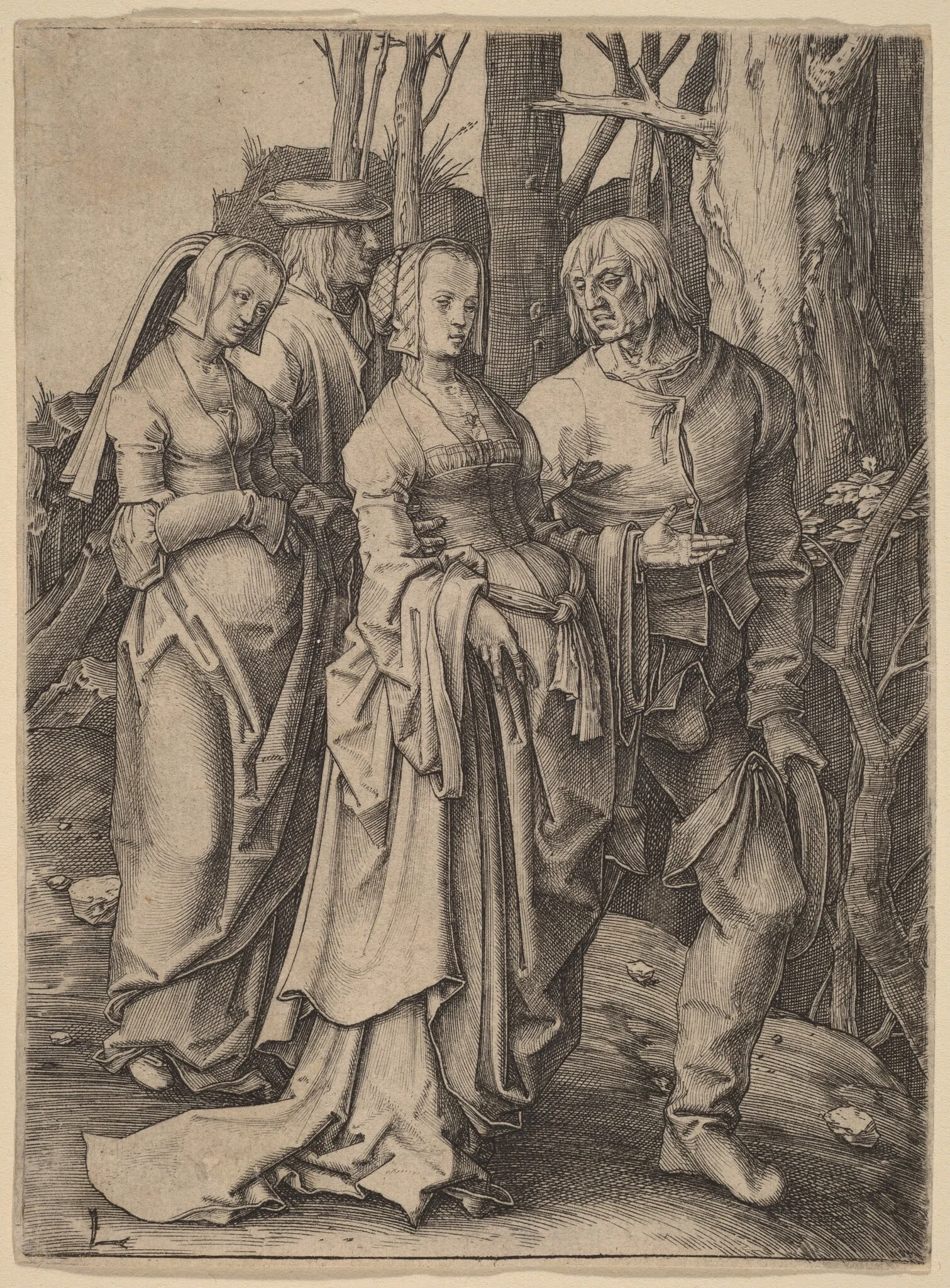 The Two Couples in the Forest, by Lucas van Leyden, ink, 1509