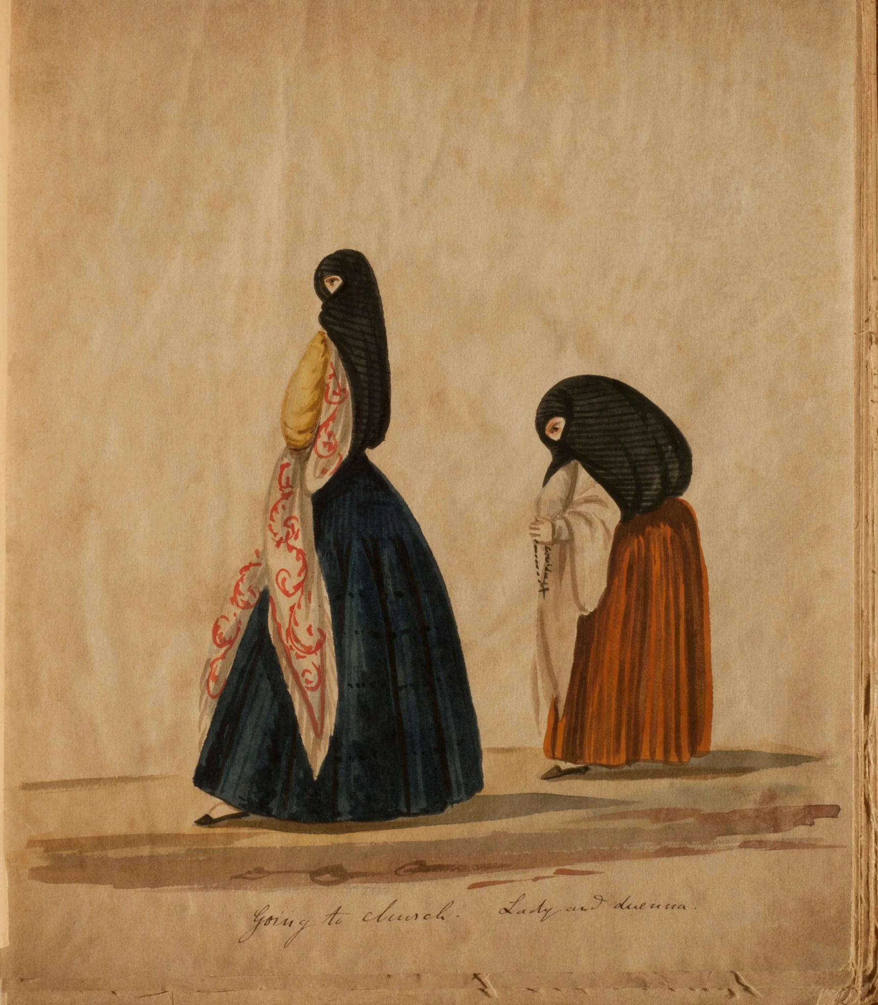 Going to church - Lady and duenna, by Pancho Fierro, unspecified, 1850