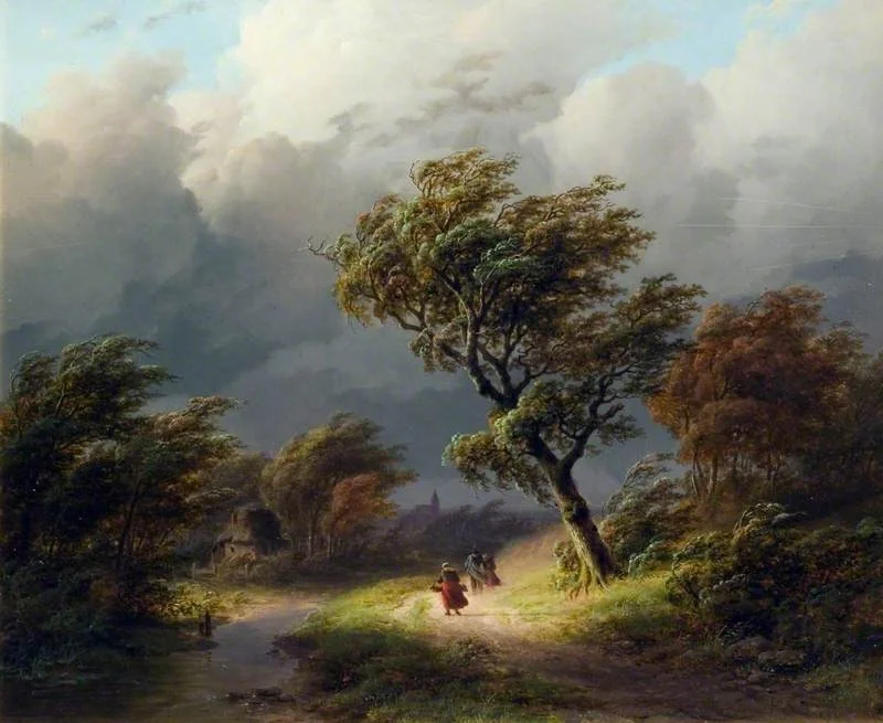 Trees in a Storm, by Johann Bernhard Klombeck, oil, 1845