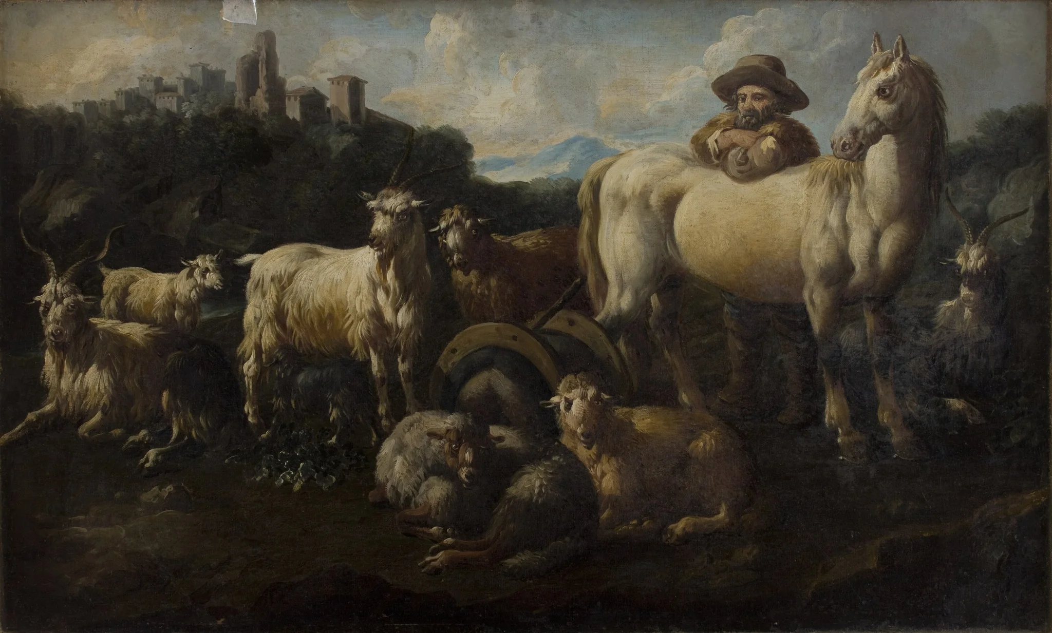Shepherd with Animals, by Jakob Roos, oil, 1727