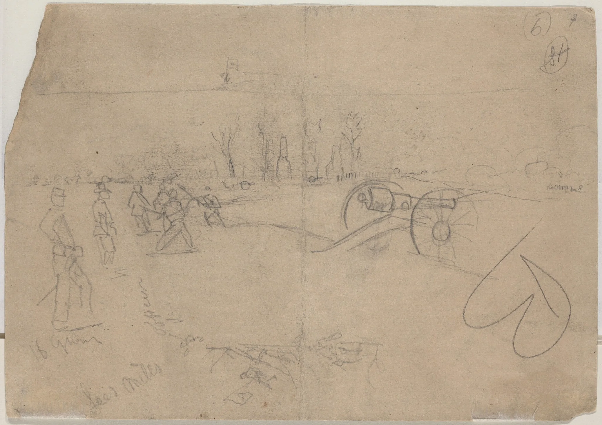 Soldiers and Cannon [verso], by Winslow Homer, graphite, 1862