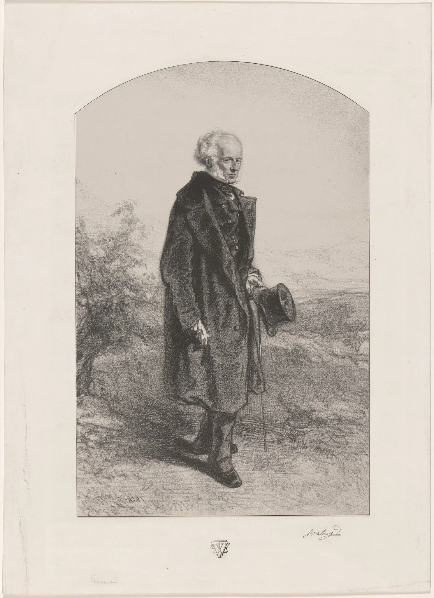 Jean Baptiste Isabey, by Paul Gavarni, ink, 1854