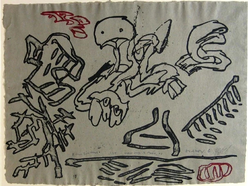 Untitled, by Karel Appel Pierre Alechinsky, ink, 1978