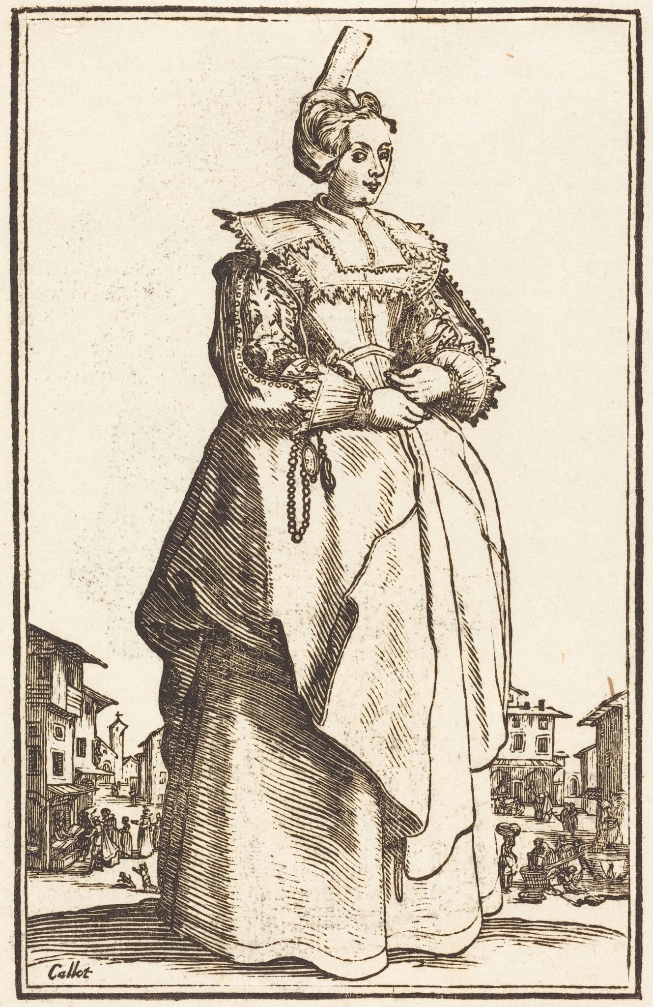 Noble Woman with a Small Hat, by French 17th Century, ink, 1623