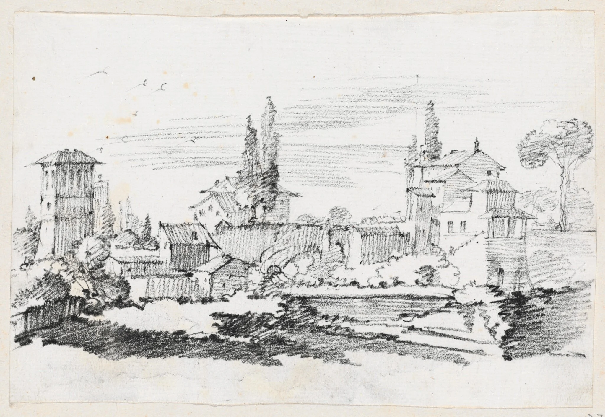 Houses in Italy, by Joseph-Marie Vien, graphite, 1747