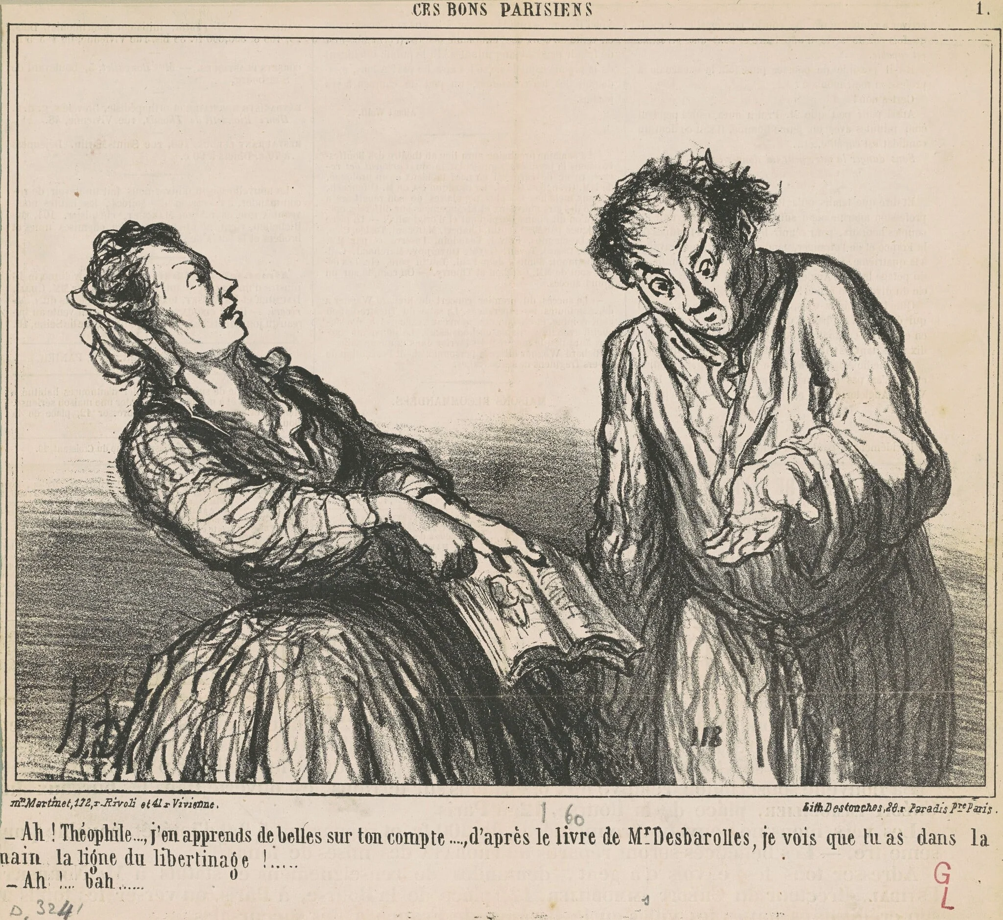 Ah! Théophile ... j'en apprends de belles ..., by Honoré Daumier, ink, 1860