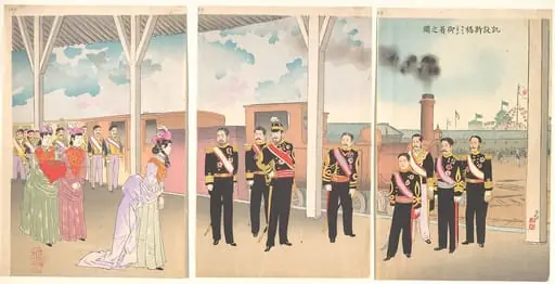 凱旋新橋ステーション御着之図|Illustration of the Arrival of the Emperor at Shinbashi Station Following a Victory (Gaisen Shinbashi stēshon gochaku no zu)