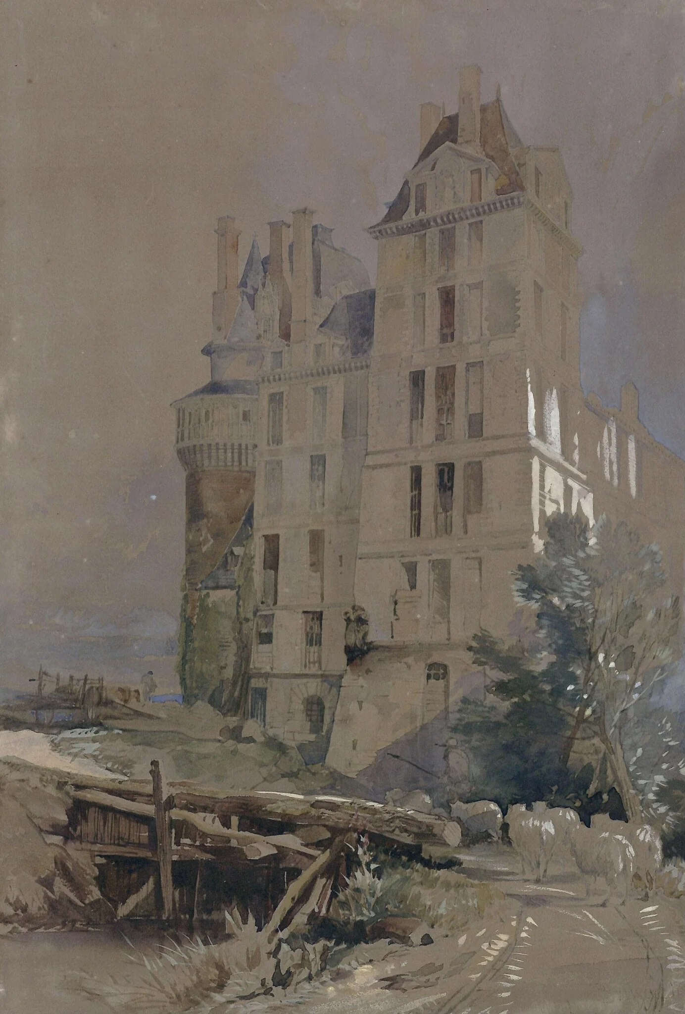Chateau Brissac, Maine-et-Loire, by William James Müller, watercolor, 1840