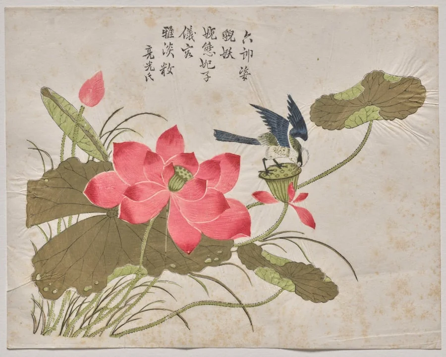 Bird on Lotus, by Unknown, 1725