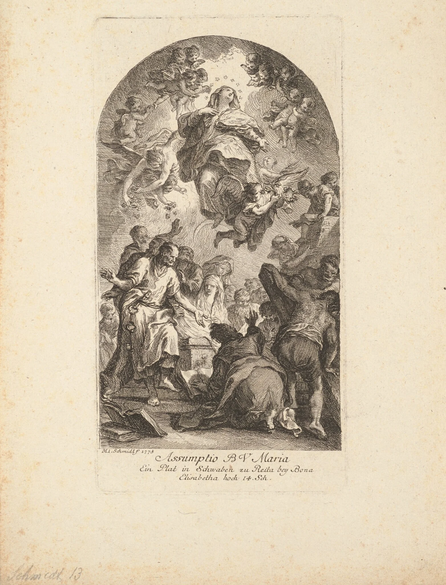 Assumption of the Virgin, by Martin Johann Schmidt, ink, 1775