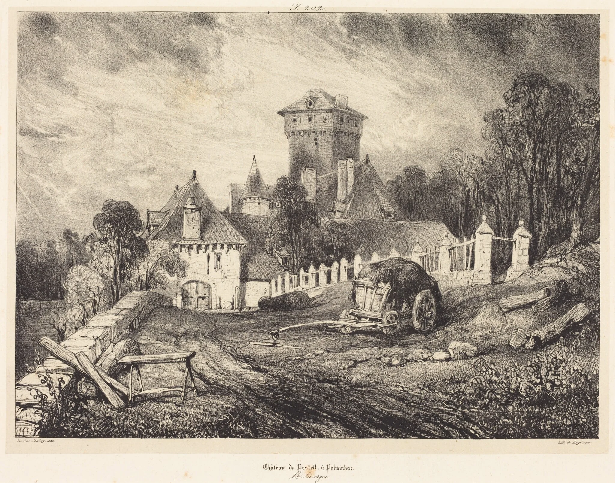 Château de Pesteil à Polminhac, by Eugène Isabey, ink, 1832