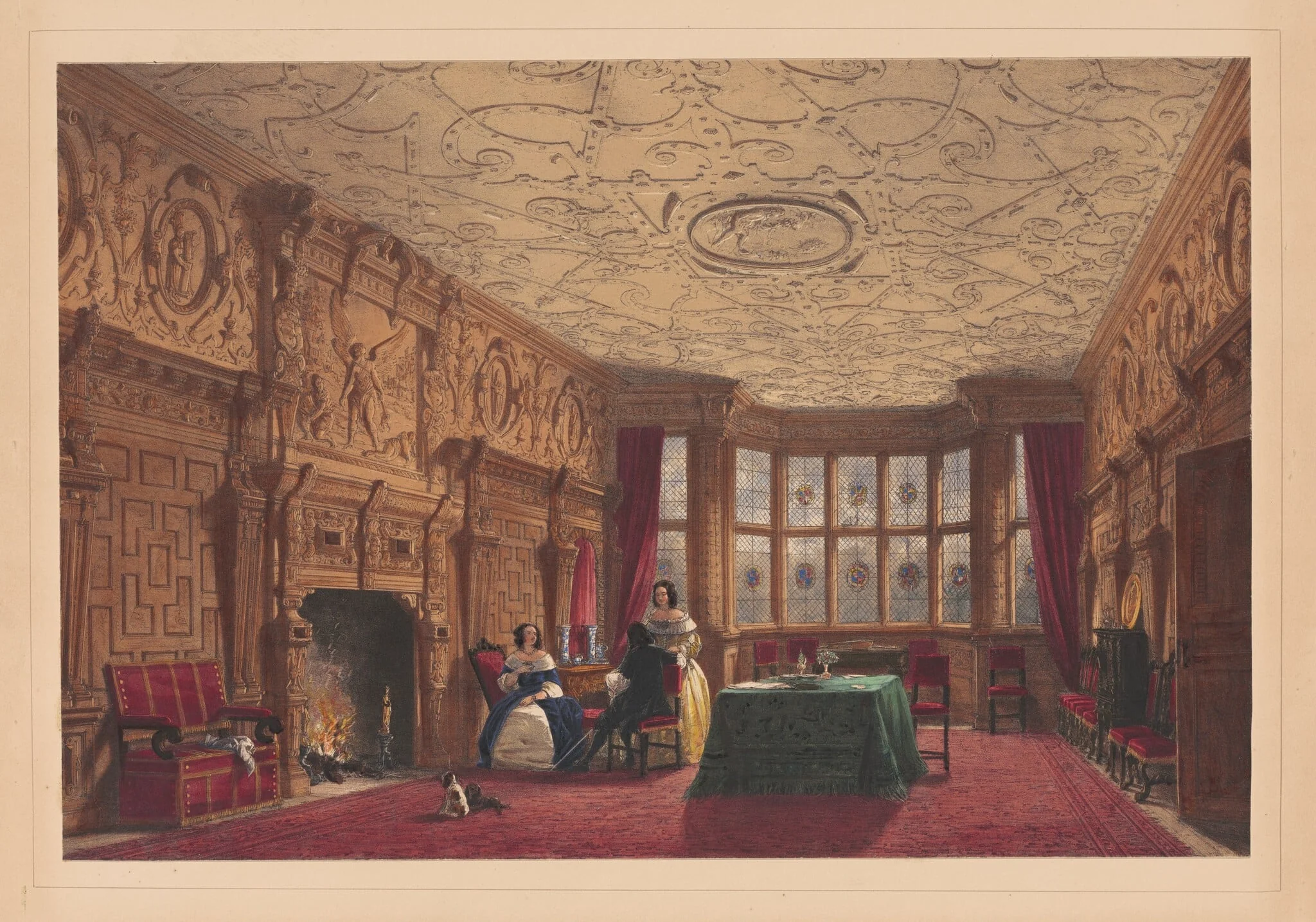 Caved Parlor, Crewe Hall, Cheshire, by Joseph Nash, ink, 1849