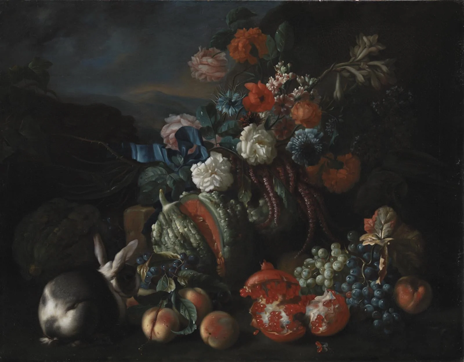 Stone Base with Flowers and Fruit, by Unknown, 1750