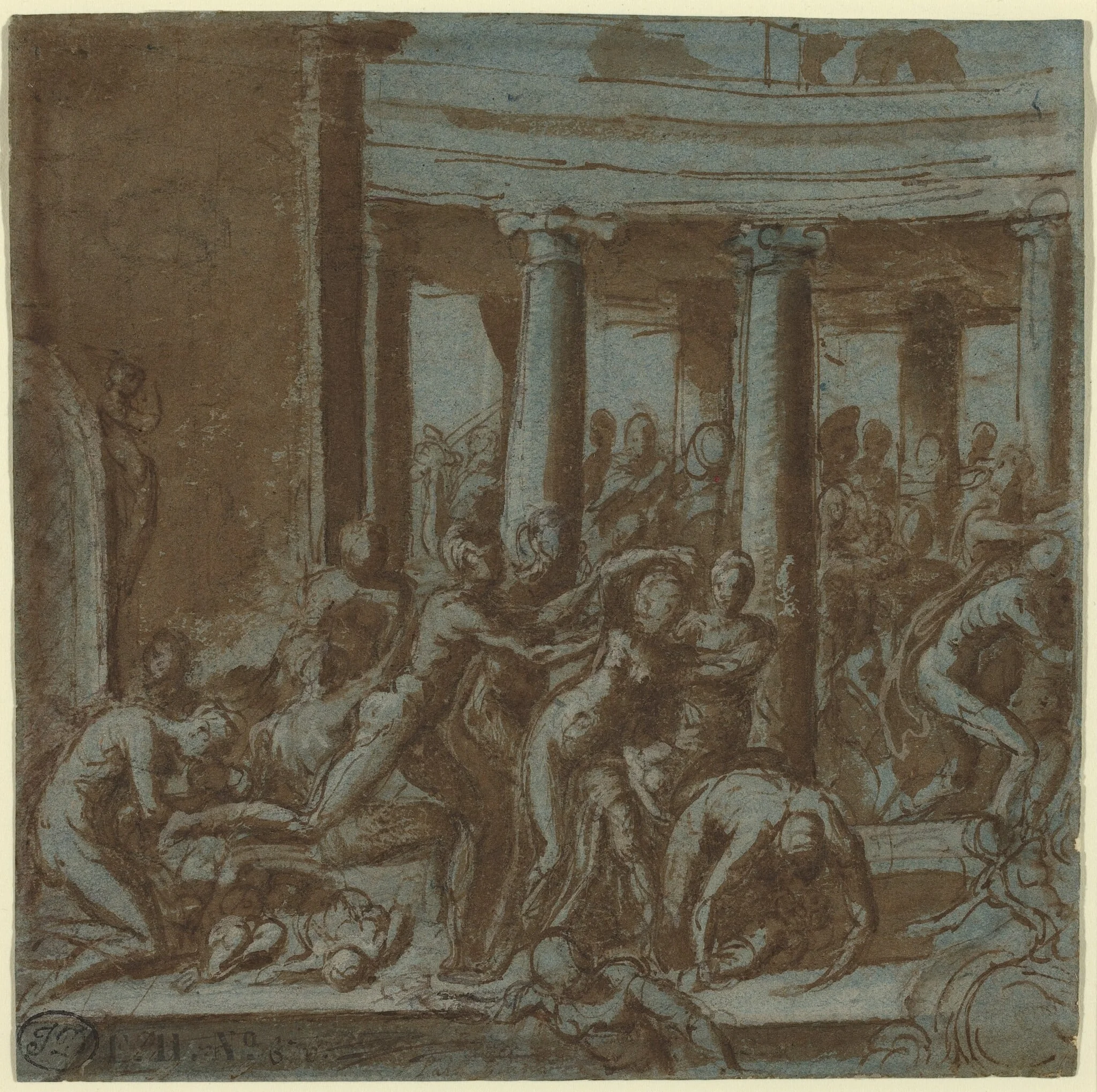 Massacre of the Innocents [recto], by Zanguidi, called Bertoia, Jacopo, ink, 1559