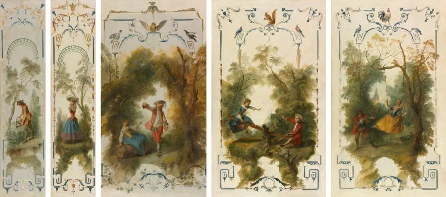 Wall Panels: The Gardener, Horticulture, The Vineyard, The See-Saw, The Swing, by Nicolas Lancret, unspecified, 1725
