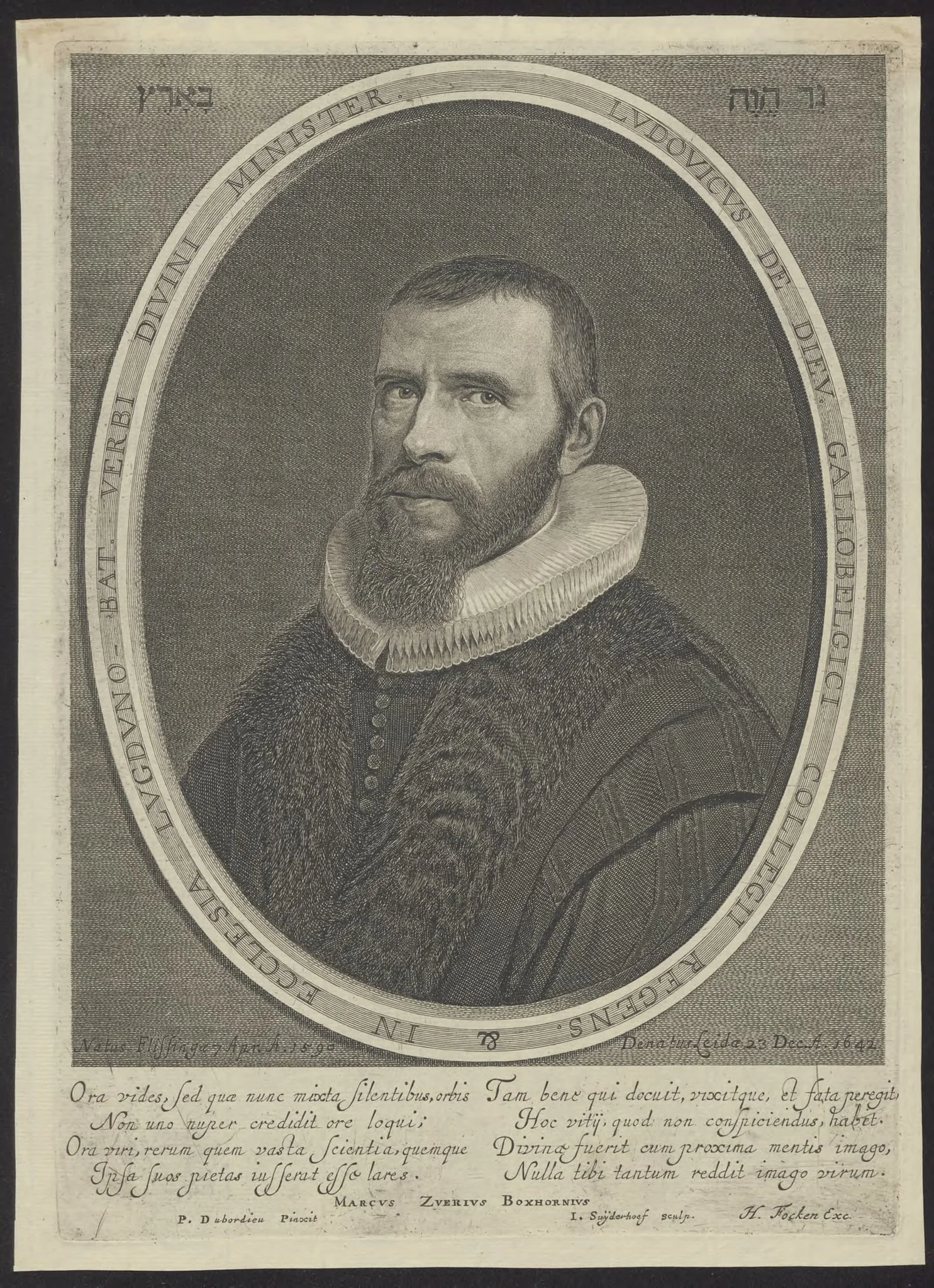 Portrait of Ludovicus de Dieu, by Jonas, Suyderhoef, unspecified, 1650