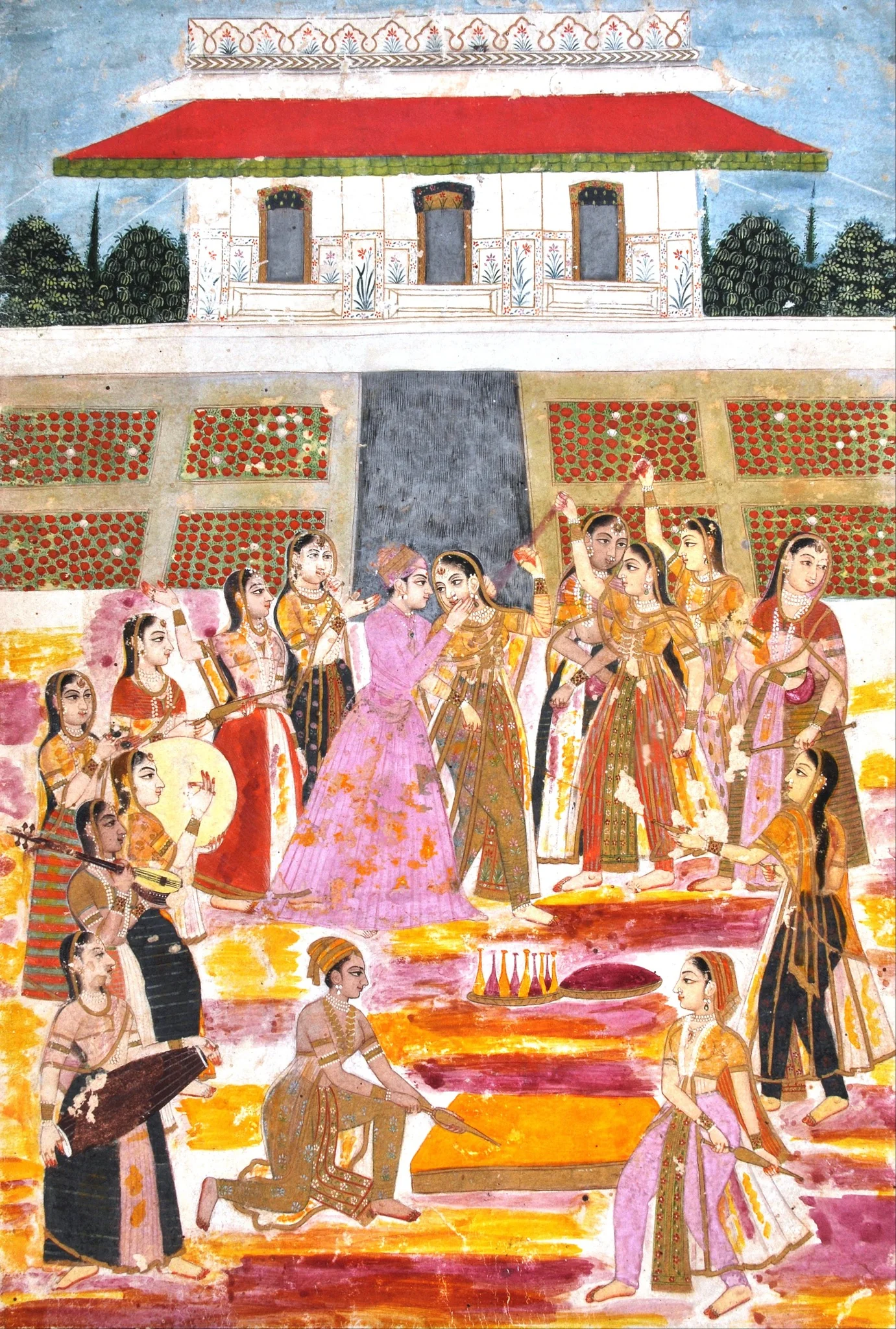 Prince playing Holi in harem, by Unknown, unspecified