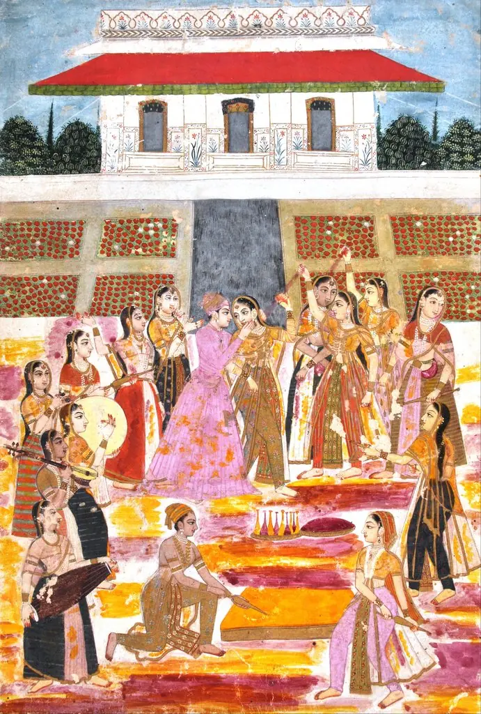 Prince playing Holi in harem