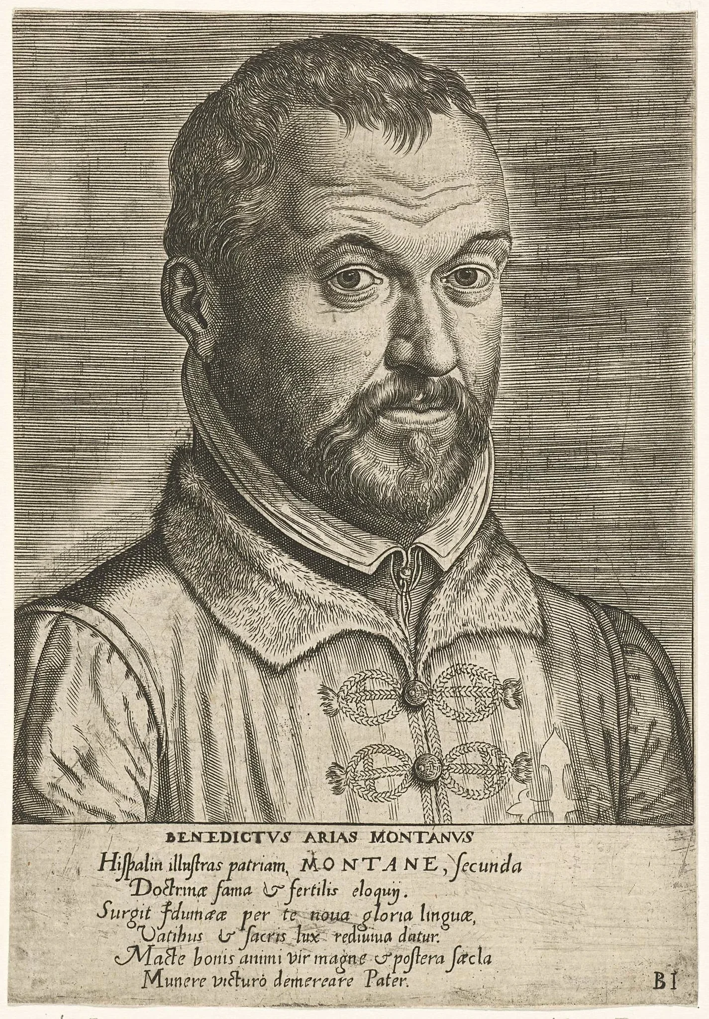 Portret van Benito Arias Montano, by https://hispana.mcu.es/lod/oai:larramendi.es:13195#ent4, 1572
