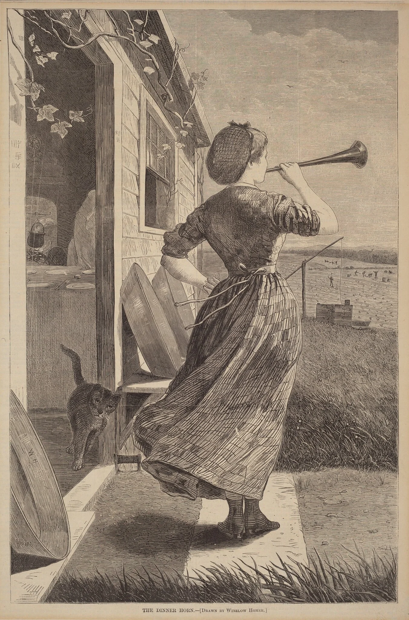 The Dinner Horn, by American 19th Century, ink, 1870