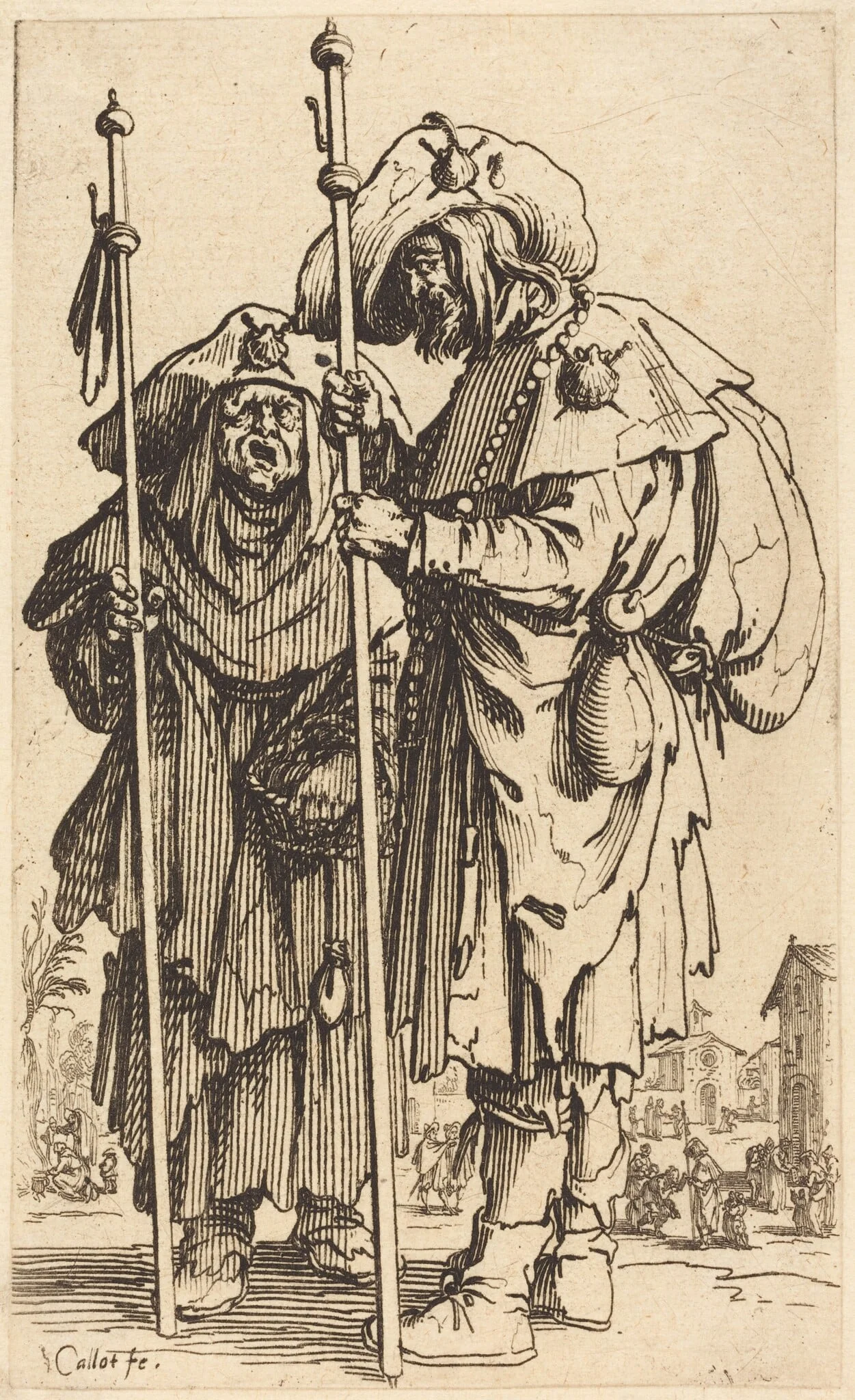 The Two Pilgrims, by Jacques Callot, ink, 1622