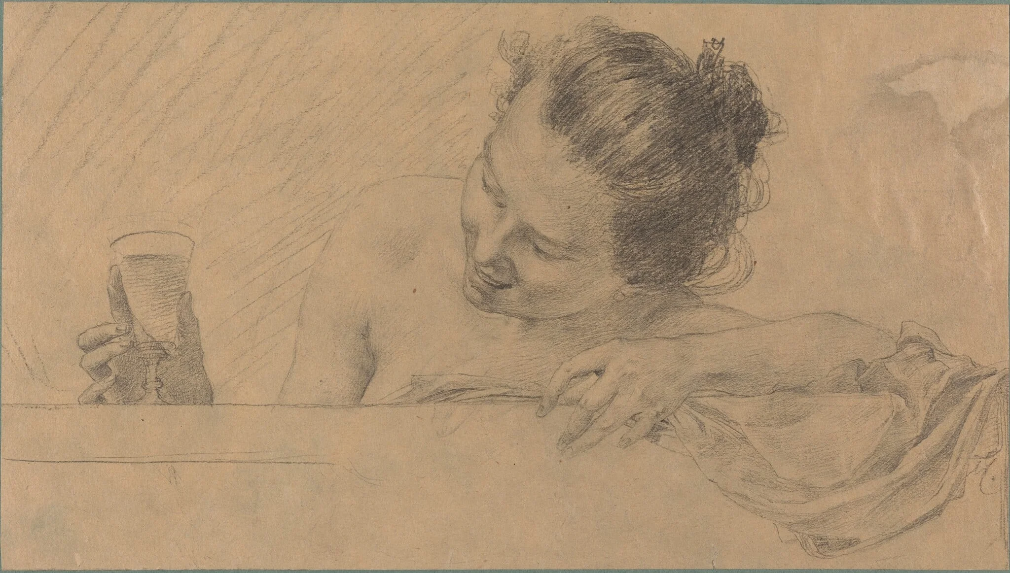 Woman in Bath, Holding a Glass of Wine