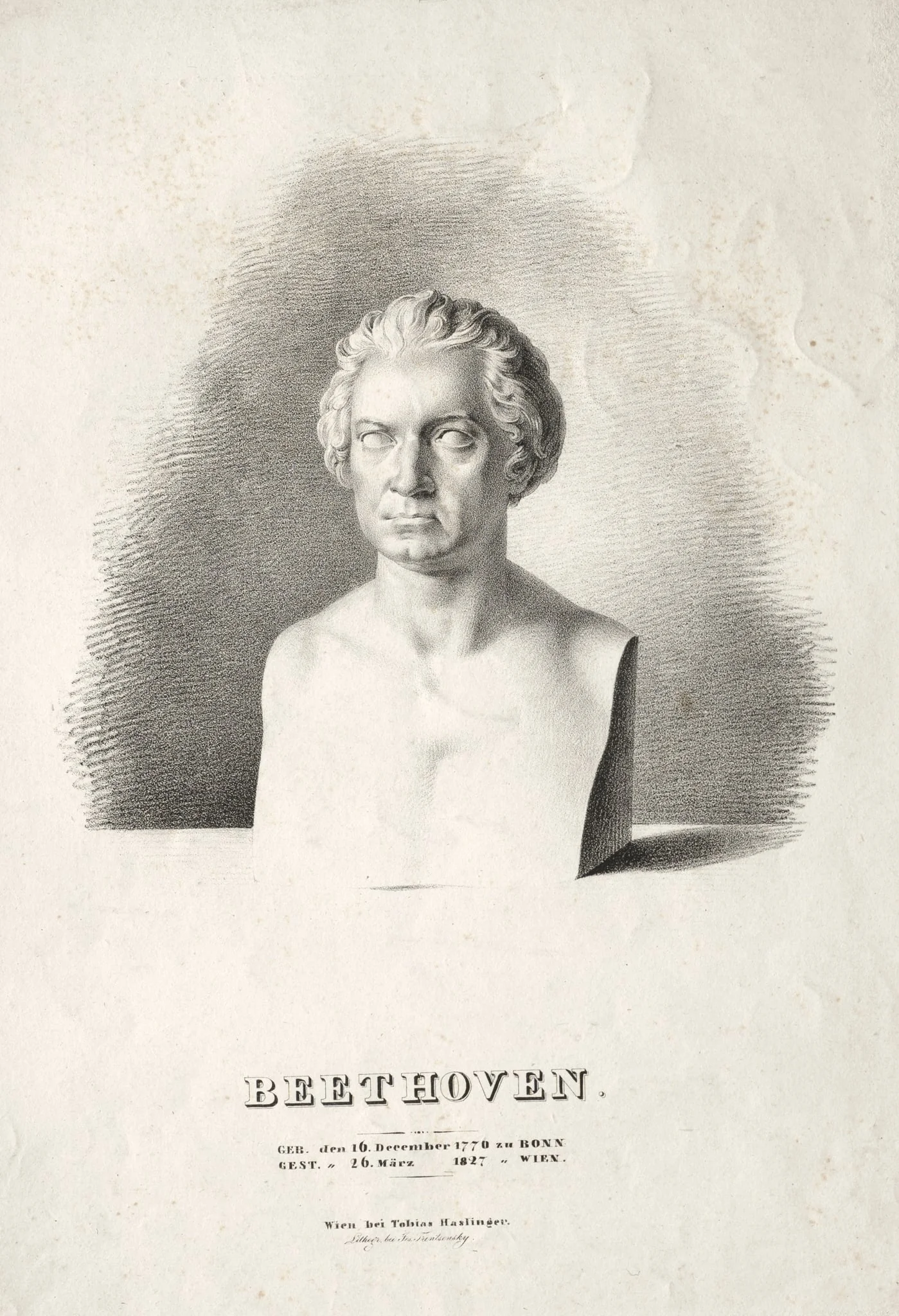 Bust of Ludwig van Beethoven, by Josef Kriehuber, 1827