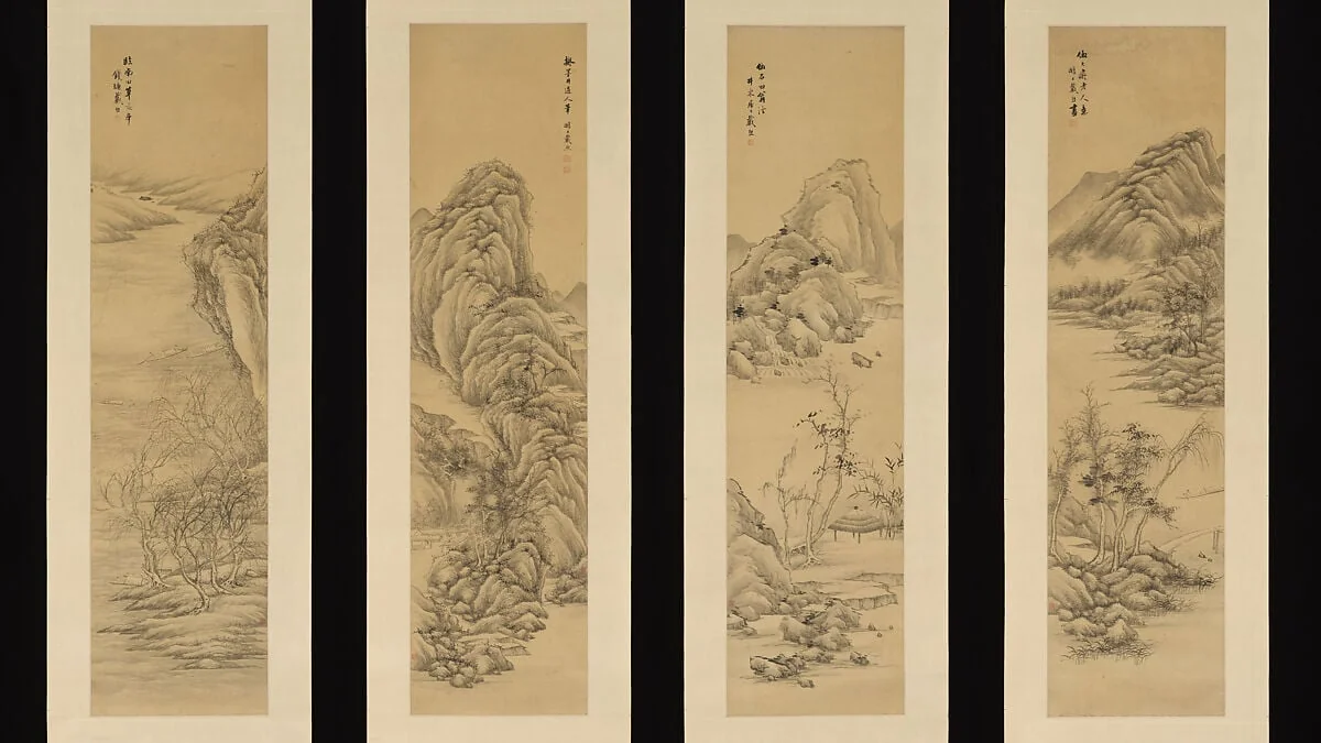 清　戴熙　仿古山水四屏　軸|Landscapes after old masters, by Dai Xi, ink, 1850