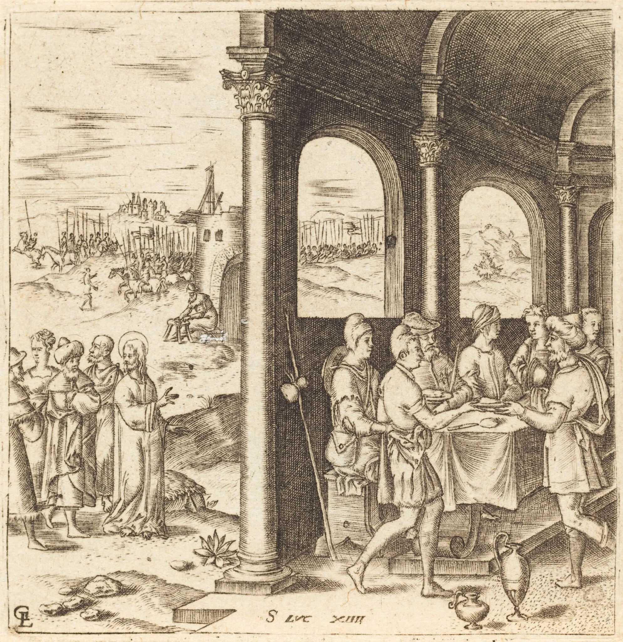 Christ Journeying to the House of a Pharisee, by Léonard Gaultier, ink, 1578