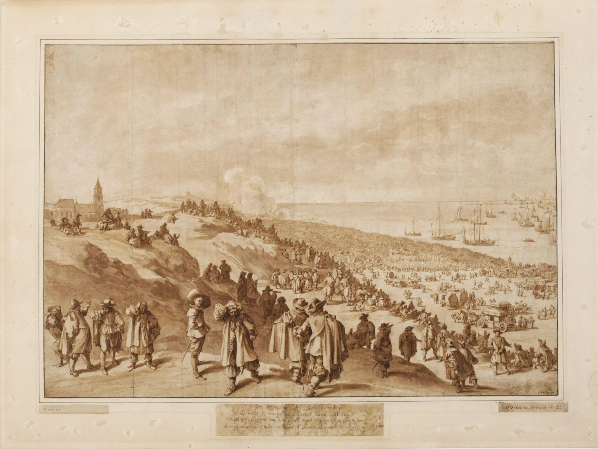 View of Scheveningen with the embarkation of Charles II for England on 23 may 1660, by Jan de Bisschop, 4