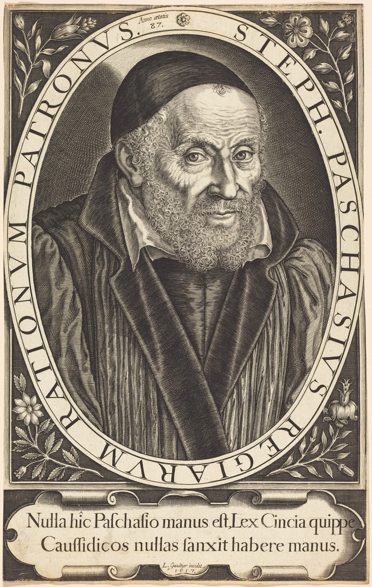 Etienne Pasquier, by Léonard Gaultier, ink, 1617