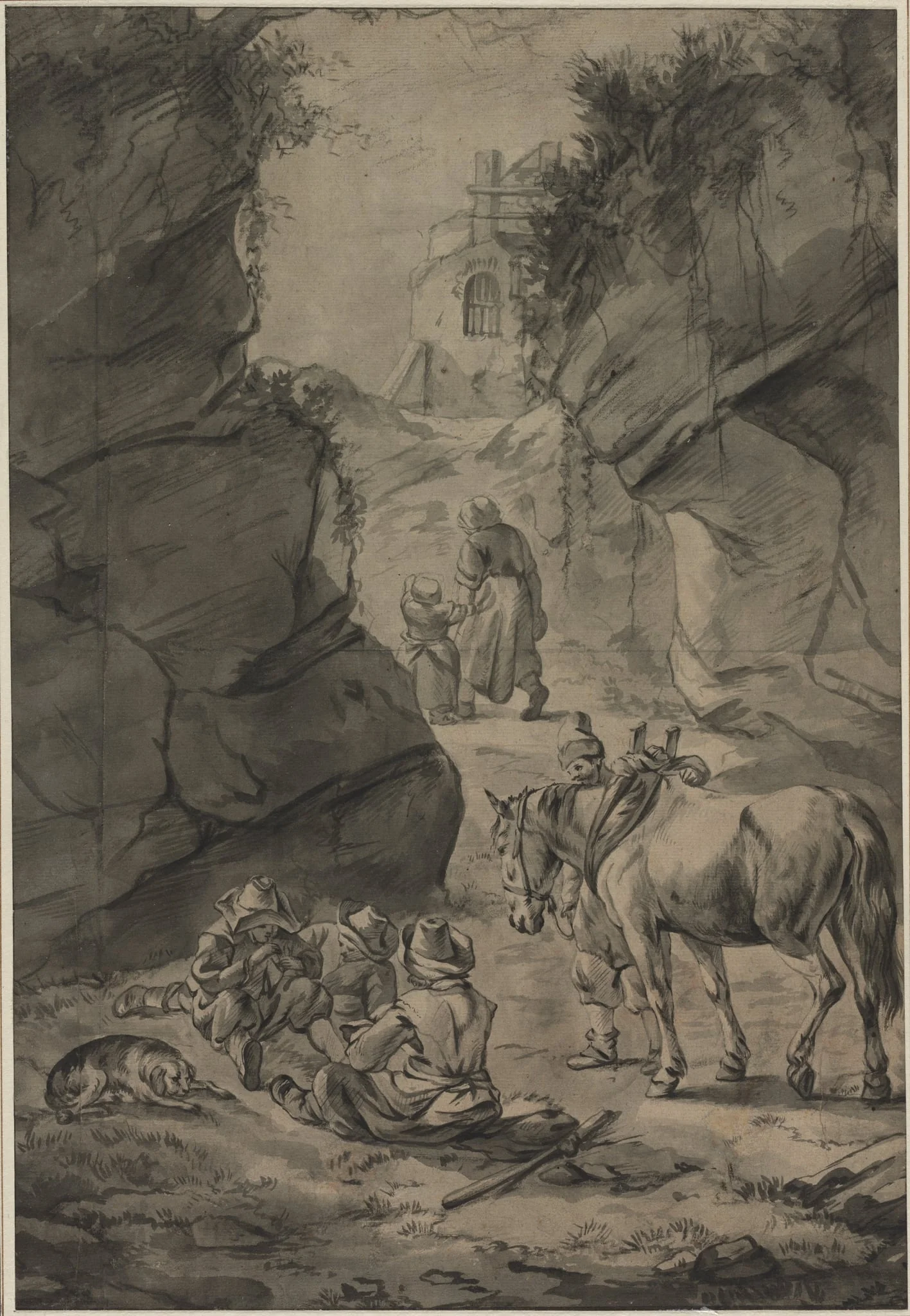 Peasants in a Rocky Landscape, by Jan Wouwerman, 1648