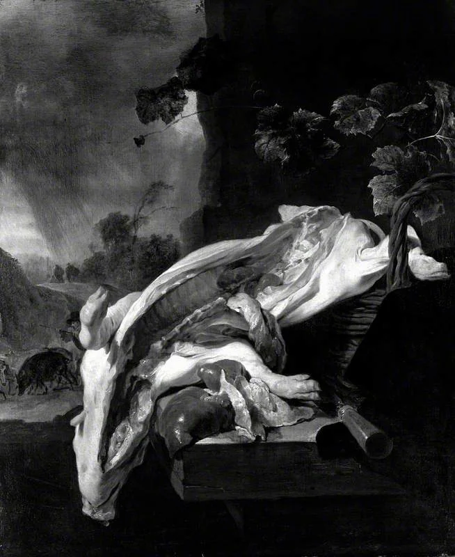 A Pig's Carcase, by Jan Baptist Weenix, oil, 1650