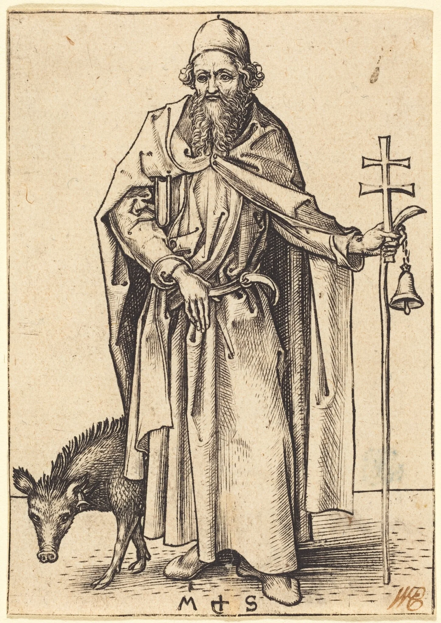 Saint Anthony, by Martin Schongauer, ink, 1480