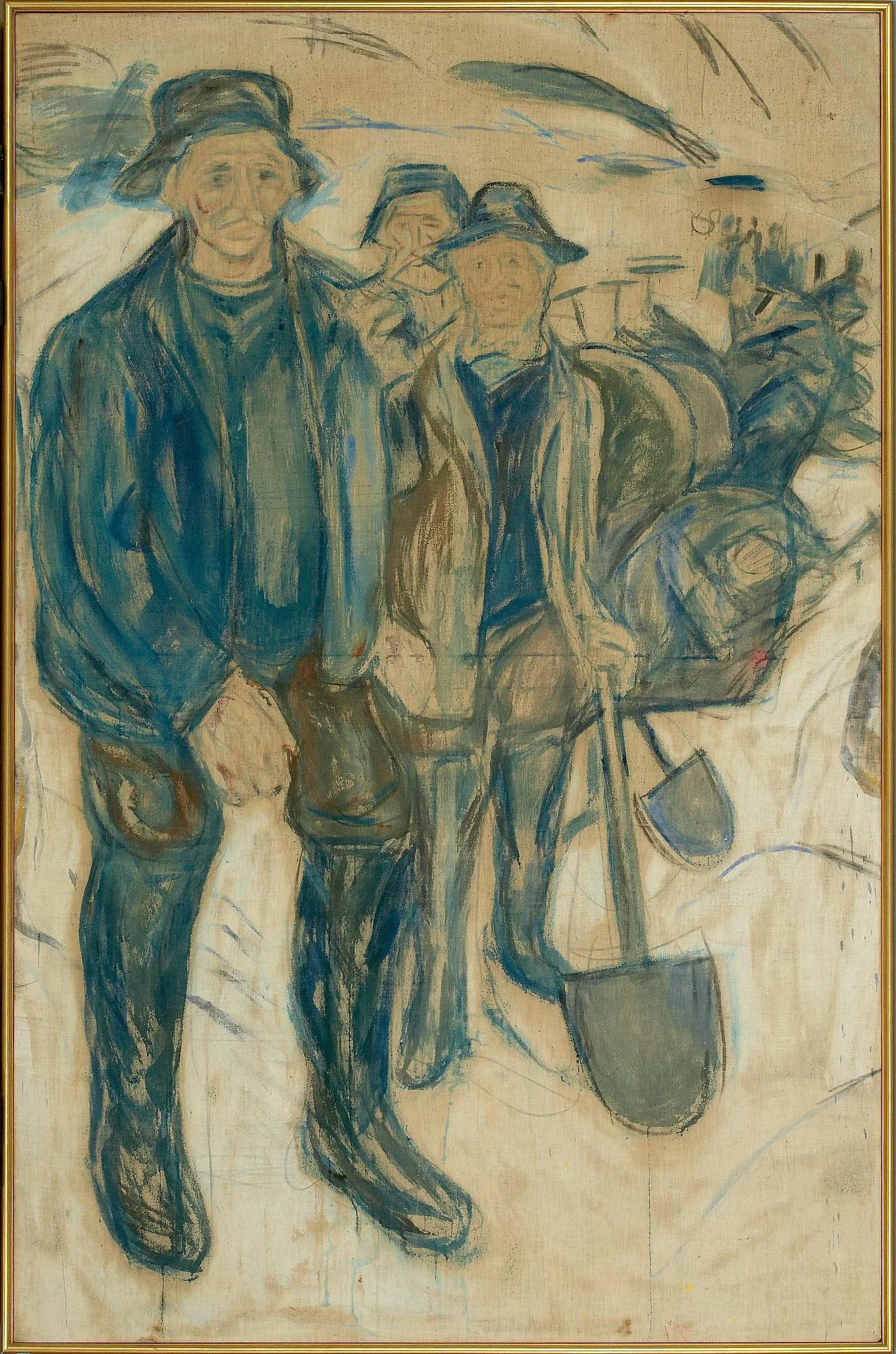 Workers in Snow, by Edvard Munch, charcoal, 1909