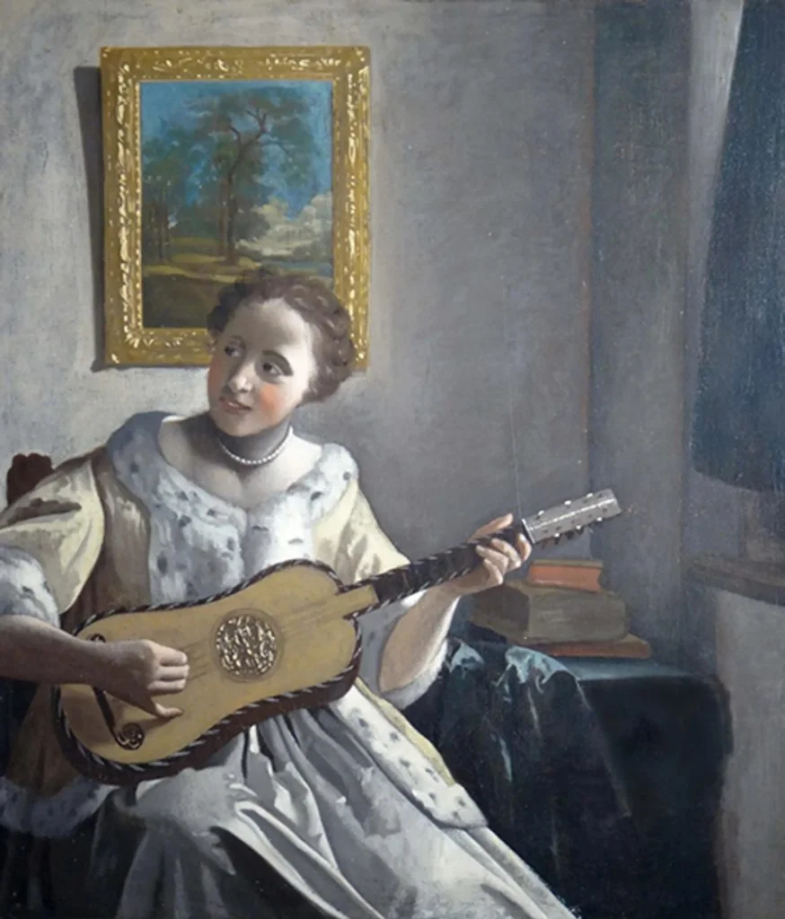 A Lady Playing the Guitar, by Johannes Vermeer, oil, 1670